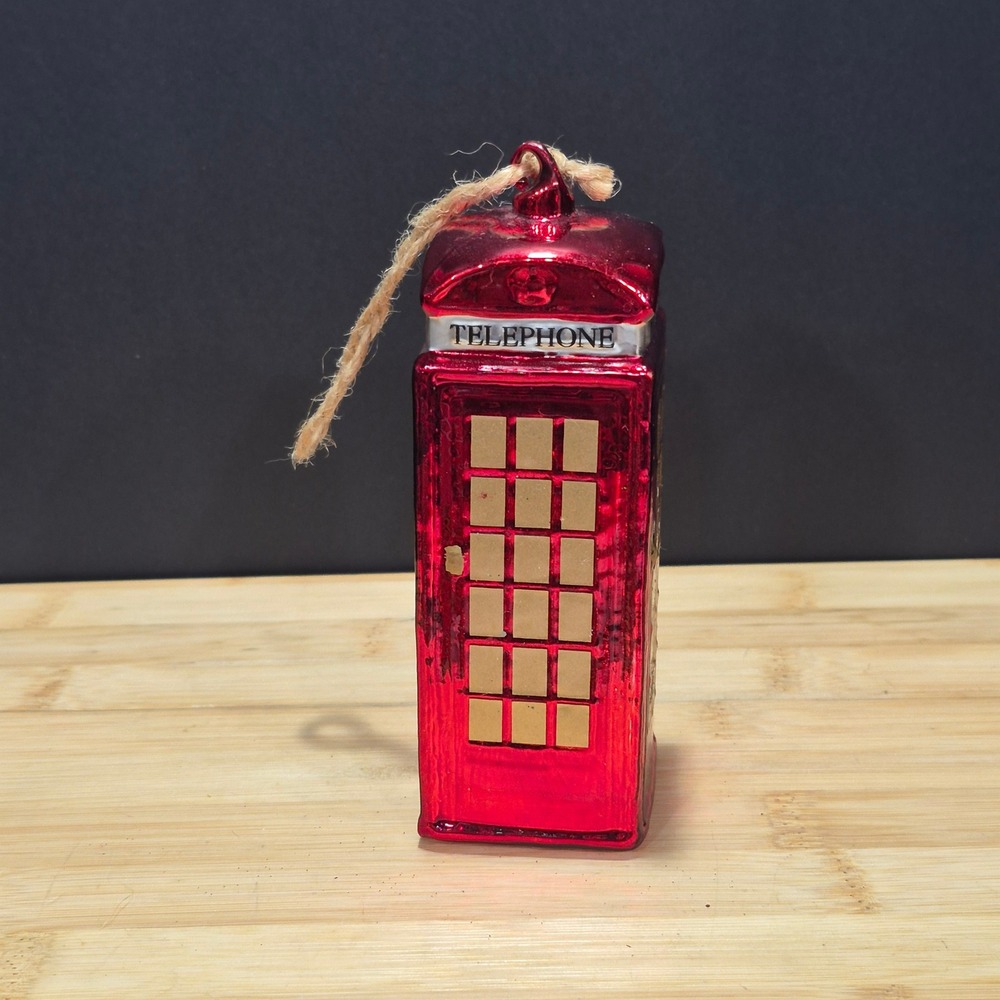 Department 56 Red Telephone Booth Blown Glass Ornament Christmas London